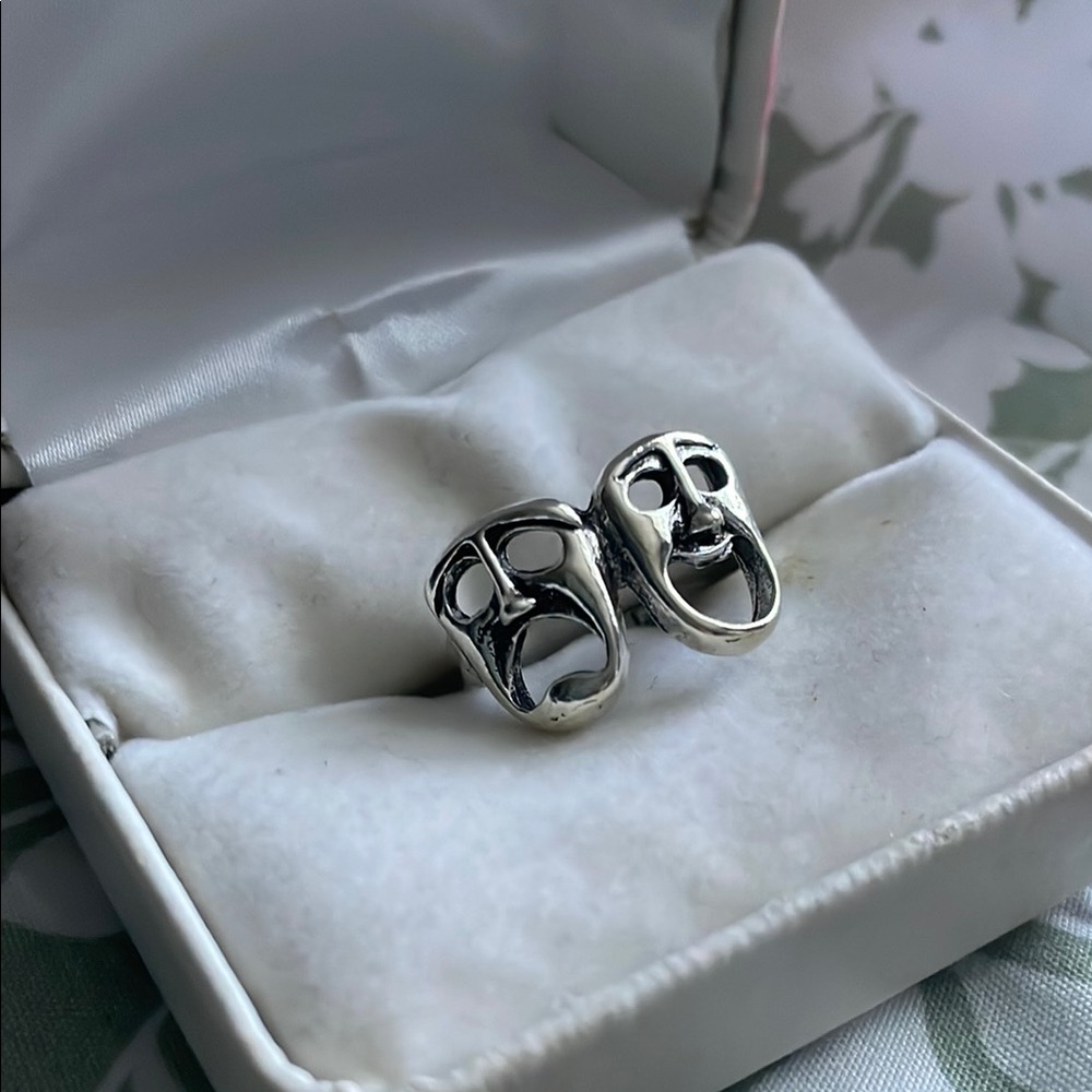 Silver Comedy and Tragedy Mask Ring